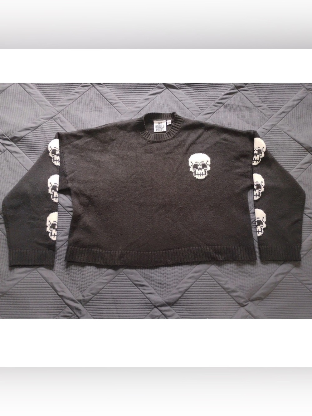 Dolls Kill THE RAGGED PRIEST CREATOR SKULL KNIT CROPPED OVERSIZED SWEATER